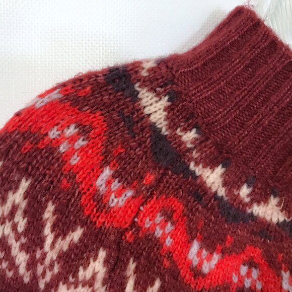American Eagle Wool Blend Sweater Fair Isle Mock Burgundy Multicolor Women S - Picture 4 of 12
